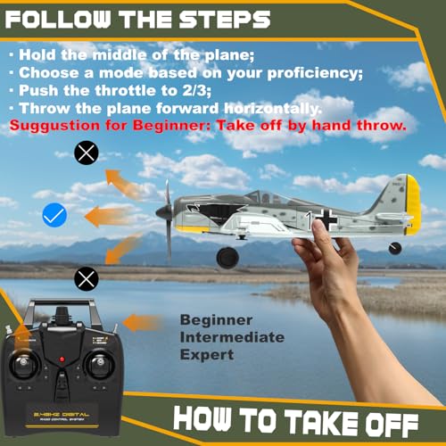 Image of RC Plane 4 Channel RC Airplane FW190 Ready to Fly with Upgraded Xpilot Stabilization System & One Key Aerobatic, Remote Control Airplanes for Beginners Adult