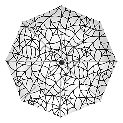 Parapluie pliant automatique noir et blanc à motif d'araignée pour homme et femme