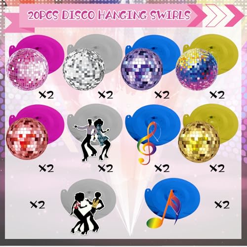 Image of 40Pcs Disco Party Hanging Swirl Decorations Disco Ball Hanging Swirls Disco Party Decorations 70s Party Hanging Swirls Ceiling Decor for Disco Themed 1970s Birthday Party Favors Supplies