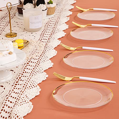 Supernal 48Pcs Gold Plastic Dessert Plates,48Pcs Gold Dessert Forks,7.5'Gold Salad Plates,Disposable Clear Appetizer Plates, Perfect For Parties Or Weddings #TOP5