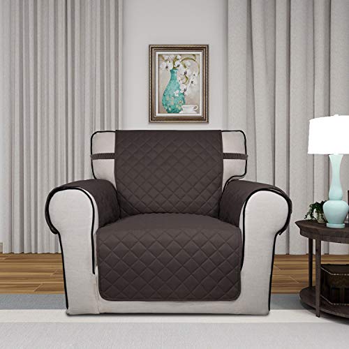 Image of PureFit Reversible Quilted Sofa Cover, Water Resistant Slipcover Furniture Protector, Washable Couch Cover with Non Slip and Elastic Straps for Kids, Pets (Chair, Chocolate /Chocolate)