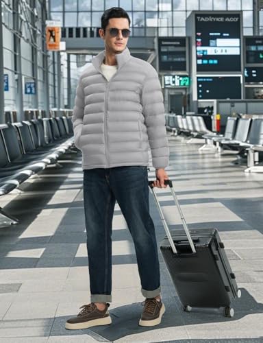 Image of TBMPOY Men's Lightweight Puffer Jackets Detachable Hood Water-Resistant Casual Winter Coat Hooded Insulated for Travel Ski