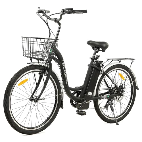 ECOTRIC Citycruiser Electric Bike 26' E Bike 350W Motor Bicycles Removable 36V 10AH Lithium Battery Commute Step-Through Ebike Moped for Adults with Basket 7 Speed Gears