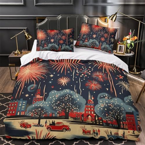 Parure de lit 220x240 Fireworks en microfibre douce avec fermeture éclair et taies - 4