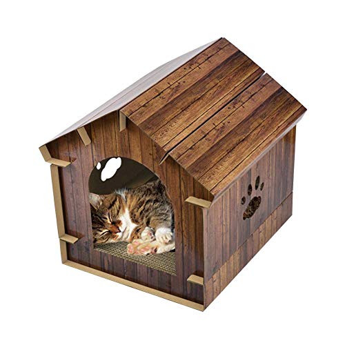 猫ハウス 小屋 キャットダンボールハウス 猫箱 猫爪とぎ ペットハウス 屋内屋外 組み立て式 収納簡単 通気 アオハウオ(AWHAO) ストレス解消 部屋飼い おうち ベッド ハウス 隠れ家 爪とぎ 簡単組み立て 屋内屋外 室内室外兼用