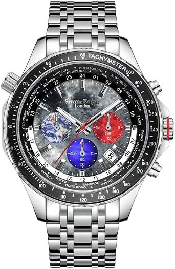 SWAN AND EDGAR World Timer Mechaquartz Chronograph Designer Watch for Men with Saphire Glass, Hand Assembled 30m Water Resistant Analogue Men's Watch