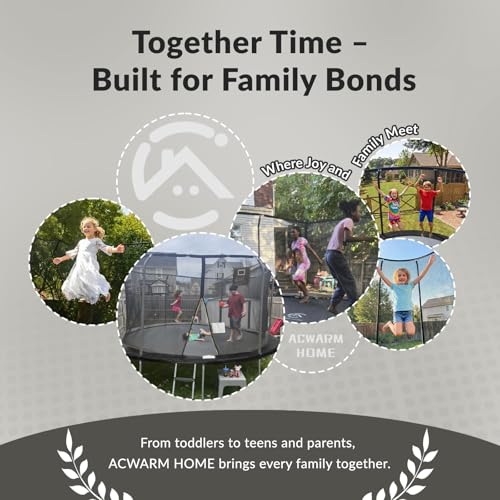 Image of ACWARM HOME Trampoline Outdoor 8FT 10FT 12FT 14FT 15FT 16FT Trampoline with Basketball Hoop and LED Lights, Recreational Trampolines for Kids and Adults with Enclosure Net & Ladder, ASTM Approved