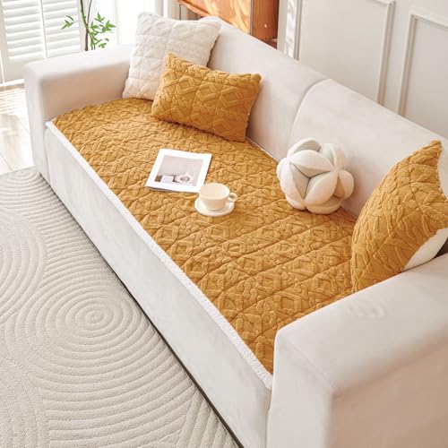 Image of HOKIPO 'Italian Caelora' Luxury Jacquard Plush Sofa Cover Mat | Make Your Own Sofa Cover Set, Mat Length 70(D) x 120(L) cm, Honey Yellow (AR-5956-YLW)