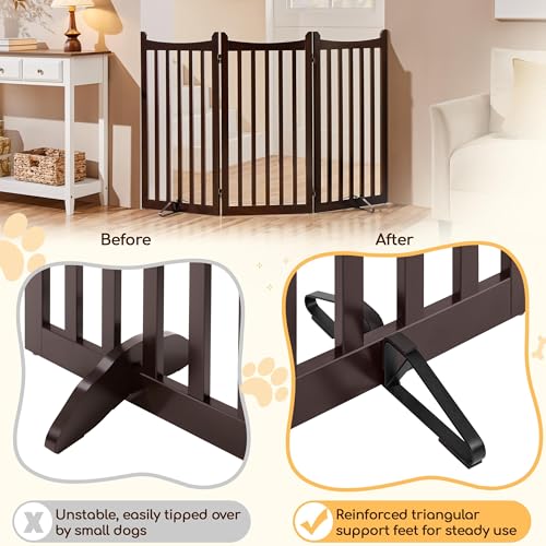 Image of Yaheetech Freestanding Wooden Dog Gate, 3-Panel 36in H Pet Barrier Espresso | Dog Fence with 2 Support Feet for Stairs /Doorways /Halls /Kitchen, Foldable Storage,Easy Assembly,Ideal for Small& Medium Pets