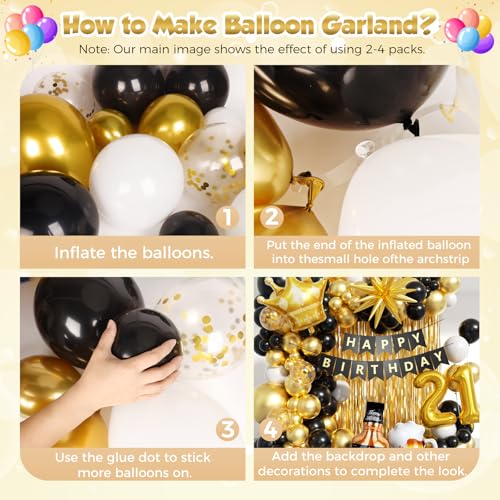 Image of 21st Birthday Decorations for Him 150pcs with Number 21 Foil Balloon Fringe Curtains White Black and Gold Balloons Arch Kit for 21st Birthday Decorations Graduation Birthday Balloons for Bed