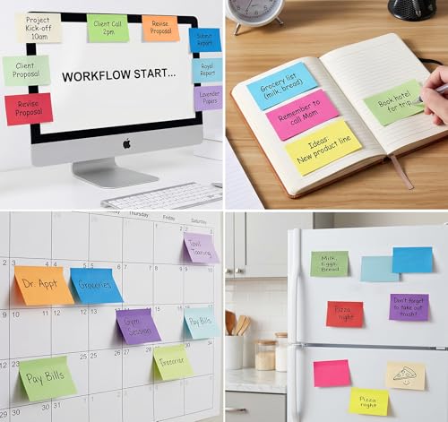 NOTEZMATE 3 x 5 in Sticky Notes Large,12 Pack(100 Sheets/Pad) Super Sticking Power Memo Pads,12 Bright Colorful Self-Stick Pads, 2X The Sticking Power Easy to Post for Office, Notebook & Daily Life - Image 6