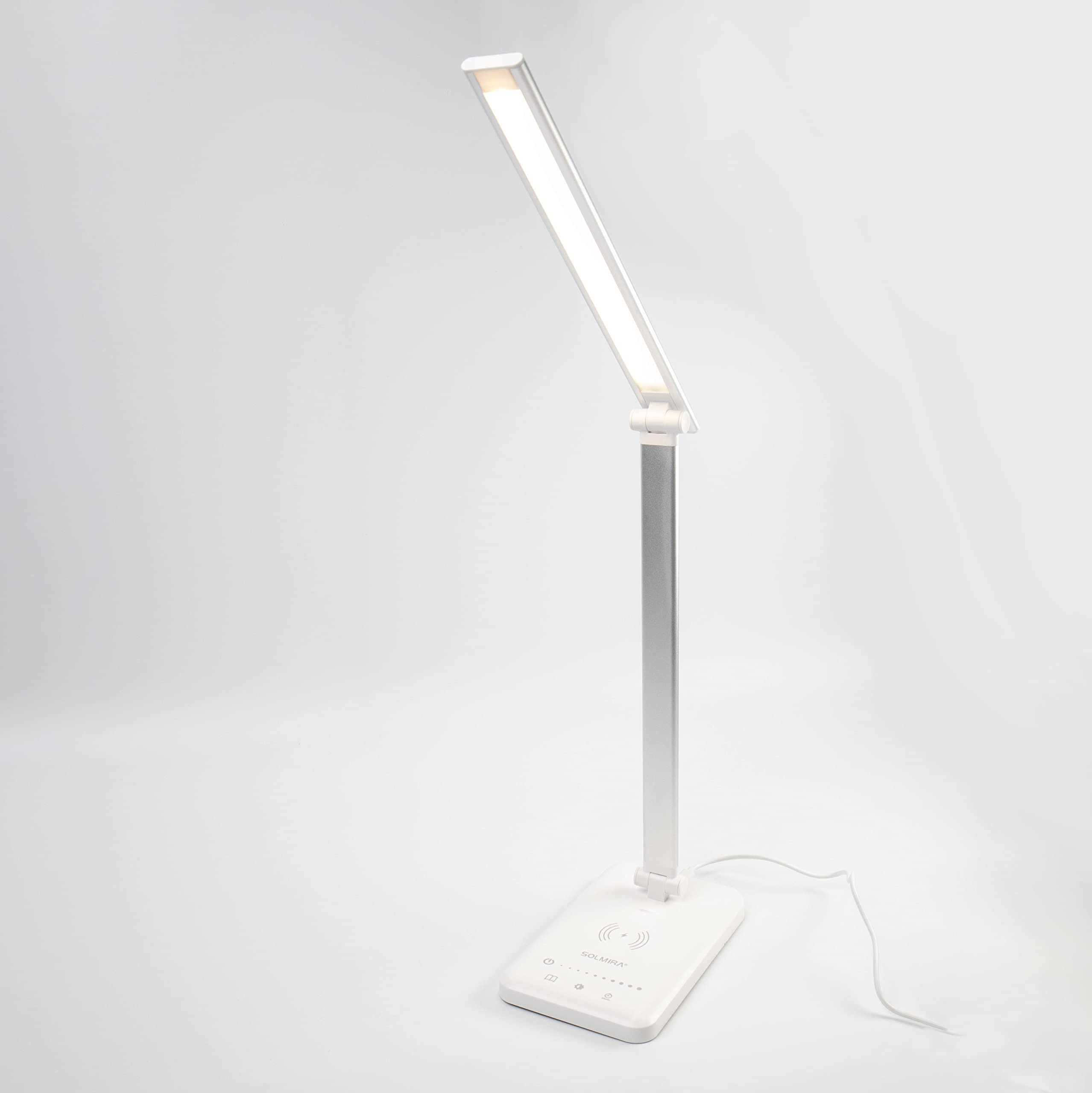 SOLMIRA Lámpara de Escritorio con Cargador Inalámbrico, 42 LEDs, Plata Certificado CE y RoHS