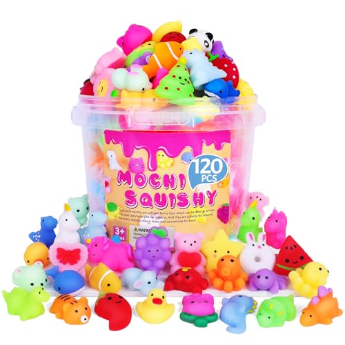 VISCOO 120 Pack Squishy Toys, Easter Basket Stuffers, Mochi Squishy Bulk Party Favors for Kids, Treasure Box Toys for Classroom Prizes, Easter Basket Gifts Goodie Bags Fillers Birthday Gifts