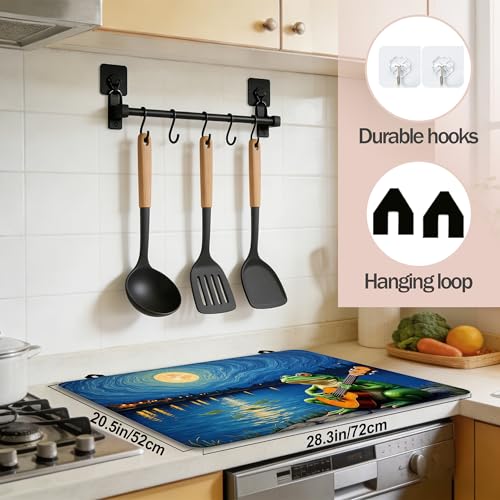 Image of Starry Sky Frog Guitar Stove Top Covers Pad 28 x 20 inches Dish Drying Mat Coffee Bar Mats Kitchen Decor Absorbent Pad Fit Coffee Maker Machine Dish Drying