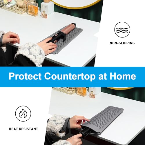 Alfombrilla resistente al calor de silicona para herramientas de cabello, con soporte y funda portátil para viaje, protector de mostrador para herramientas de peinado gris miniatura 3