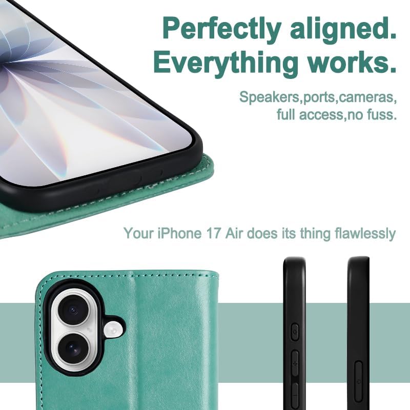 MONASAY Wallet Case for iPhone 17 6.3 inch,Magnetic Flip Cover with Card Holder Slots and Kickstand RFID Blocking Shockproof PU Leather Folio Compatible with iPhone 17 Phone Case, Mint - Image 3