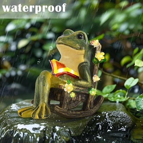 Solar Garden Miniature Frog Outdoor Statues Decor, Patio Yard Lawn Balcony Ornament, Unique Housewarming Gift,Statues Figurine Set — view 2