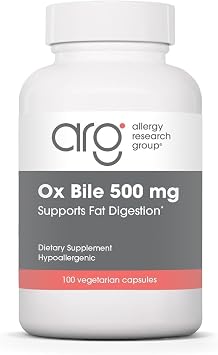 ARG Ox Bile 500 mg - Supports Fat Digestion - Delivers 500 mg Concentrated Bile Salts per Serving - Hypoallergenic & Vegetarian - 100 Servings - 100 Capsules