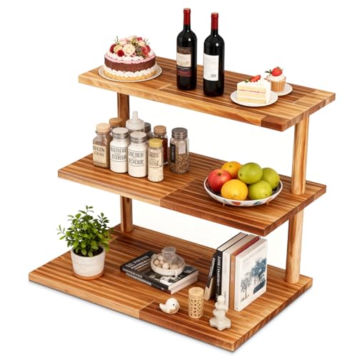 Dovesail Countertop Coffee Station Organizer, 3 Tier Wooden Shelf for