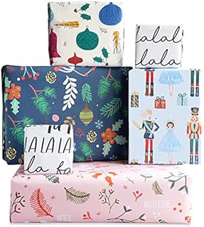 Set of 10 Christmas Gift Wrapping Paper Sheets with 6 Tags - Eco Friendly, Made in UK, 100% Recyclable -Designed for Women Men and Children by The Doodle Factory