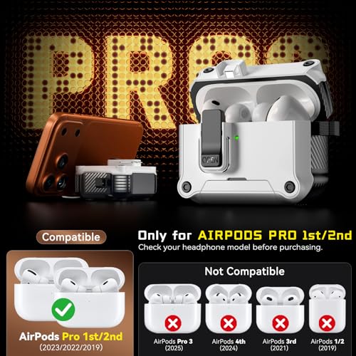 Image of Inesore for AirPods AirPods Pro 1st /2nd Case with Secure Lock (White) | Phone Stand Design,Compatible with MagSafe,Automatic Snap Switch Secure Cover with Cleaner Kit & Keychain