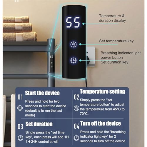 Toallero calefactable de acero inoxidable impermeable con control de temperatura de pared 4