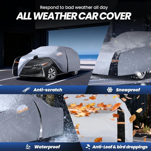 Image of Multi-Layer Car Cover Custom Fit for Toyota Prius(2011-2026), 100% Waterproof All Weather for Automobiles, Gift with Towel, Heavy Duty Car Covers for Rain Sun UV Protection with Door Zipper