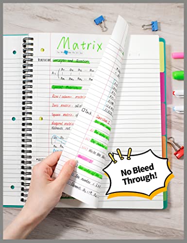 Sunee 5 Subject Notebook College Ruled - 300 Pages, 8.2"X10.8", Spiral Lined Notebook With 5 Pocket Colored Dividers, 3-Hole Punched Paper, Teal Notebooks For School Supplies, Home & Office, Writing Journal #TOP5