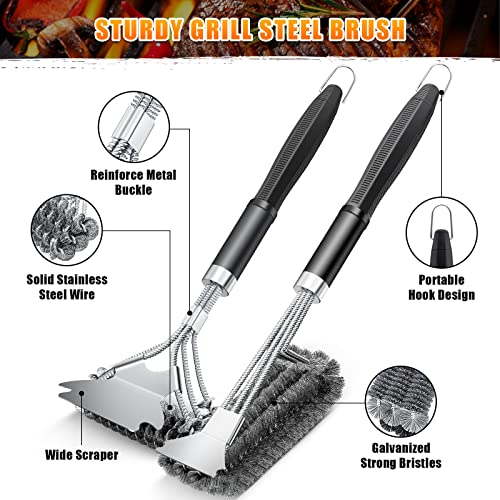 Tohsssik 2Pcs Grill Brush For Outdoor Grill, Stainless Grill Cleaner Brush And Scraper, 17" Bbq Brush For Grill Cleaning & Grill Brush Bristle Free, Bbq Grill Accessories Gift For Men #TOP4