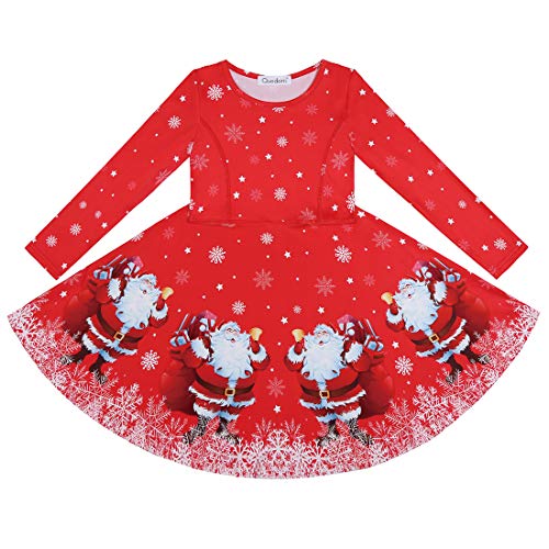 Quedoris Girls Dress Christmas Printed Casual Party Twirly Dress Santa's Gift L #TOP2