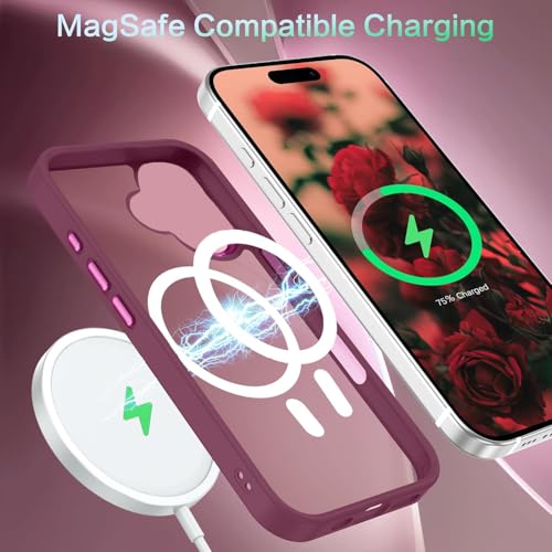 Image of Elzzi Magnetic Magsafe for iPhone 16 Case, [Compatible with Magsafe] [Translucent Matte] Shockproof Protective Phone Case for Men & Women (Maroon)