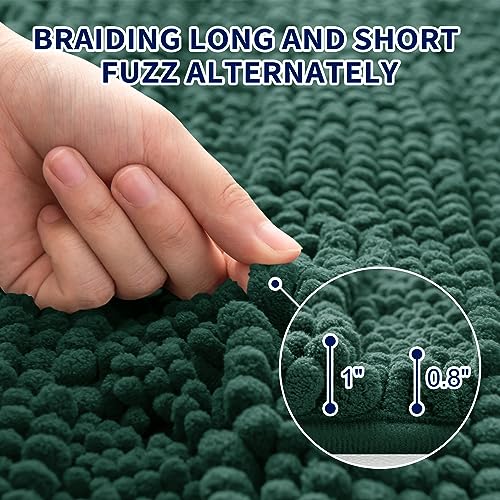 Subrtex Bathroom Rugs Chenille Bath Rug Striped Plush Bath Mat Soft Rugs For Bathroom Water Absorbent Shower Mat Quick Dry Machine Washable(Green,20"X32") #TOP3