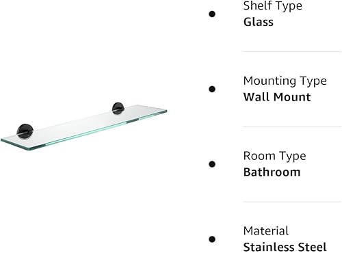 Miniatura 9 de JQK TGS101L20-PB - Estante de vidrio templado para ducha de 20 x 5 pulgadas, acero inoxidable 304 negro mate, TGS101L20-PB