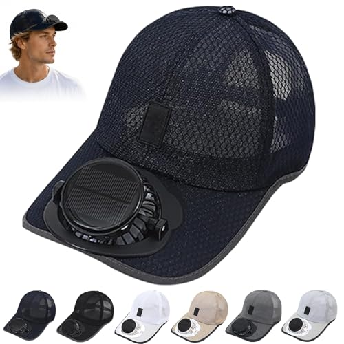 Mütze mit Ventilator Cap mit Ventilator Solar USB Aufladbarer KüHl-Sonnenhut Verstellbarer Sonnenhut für Outdoor-Camping Radfahren und Angeln (Marineblau)
