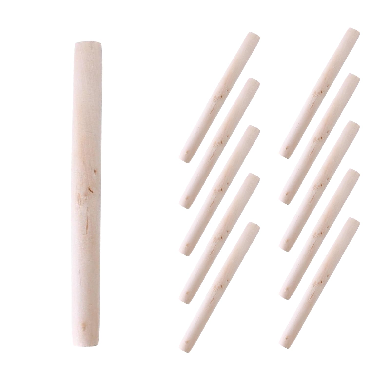 Mattarello in Legno di Faggio - Set 10 Pezzi per Pizza, Fondente, Torte, Biscotti, Pasta, per Cucinare e Cuocere al Forno