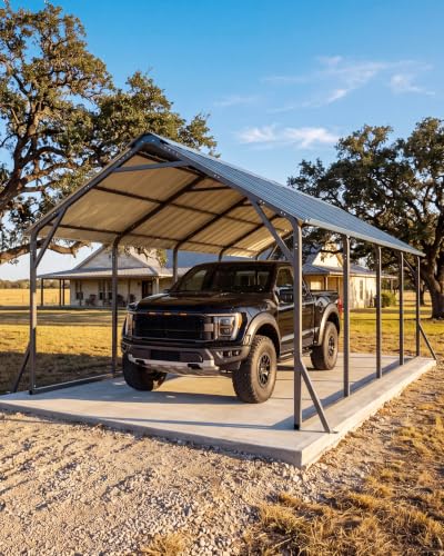 Image of GarveeLife 11ft x20ft x 9ft Vertical Roof Metal Carport | Reinforced Steel Frames for All-Weather / for Full-Size Pickup Trucks, Boats, and Tractors