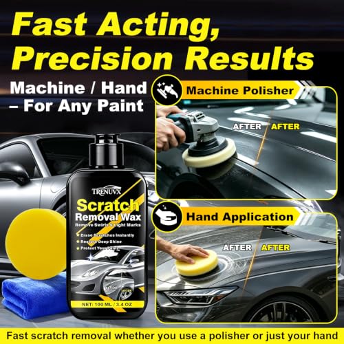 Image of Car Scratch Remover, Scratch Remover for Vehicles, Scratch Removal Wax, Car Paint Scratch Repair, Helps Reduce Minor Scratches and Swirl Marks, Restores Gloss and Shine, 3.4 fl oz /100ml