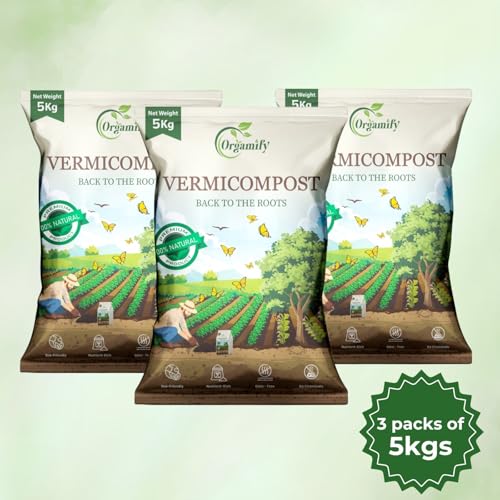 Image of Organic Vermicompost Manure for Plants 15 Kg (3 x 5 Kg) | 100% Organic Compost | Natural Soil Booster for Indoor & Outdoor Plants, Home Garden, Lawn, Vegetables, Fruits & Flower Beds