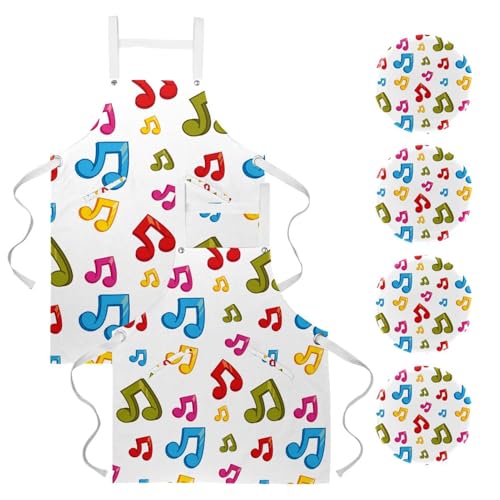 Tablier de serveuse et de cuisine à notes musicales pour bistrot, bar et nettoyage maison