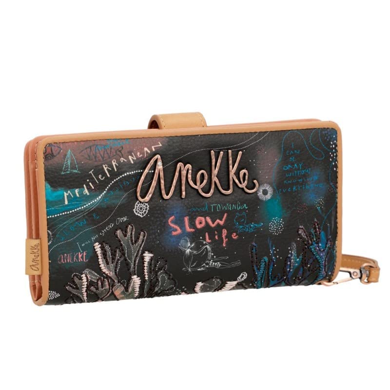 Anekke - Billetero de Mujer - Cartera Grande - Billetera de Polipiel con Cierre de Cremallera y de Lengüeta - Colección Mediterranean - Accesorios y Complementos - 18 x 10 x 2 cm