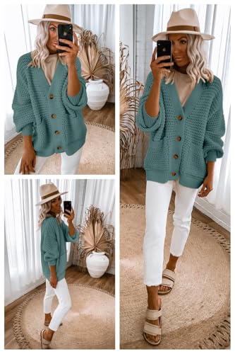 Allimy Womens Chunky Textured Knit Pocketed V Neck Soft Short Cardigan Sweaters for Women Trendy Winter Coats4