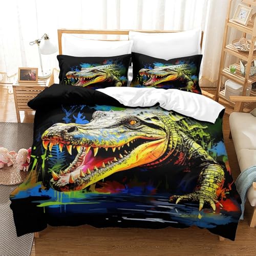 Housse de couette crocodile 260x220cm anti-pli en microfibre douce - 2