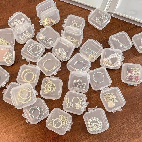 Image of 60PCS Mini Clear Plastic Jewelry Box, Earring Storage Box