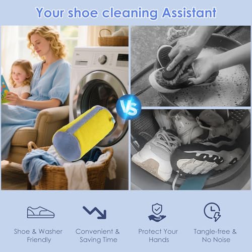 Image of Teletrogy Shoe Washing Machine Bag, Laundry Shoe Bag for Washer & Dryer, Shoe Bag for Washing Machine Hands-free Plush Fibers Shoe Cleaning Bag Reusable for Sneakers Tennis Shoes, Yellow 2Pcs