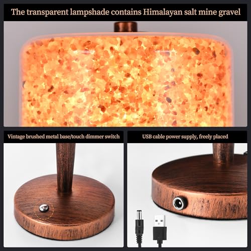 Himalayan Pink Rock Salt Lamp, Touch Control Dimmable Salt Night Light, USB Powered Crystal Salt Lamp, Boho Ambient Table Lamp for Bedroom Nightstand Living Room Home Decor, USB Adapter Excluded by azhongxus - Used condition - Image 6