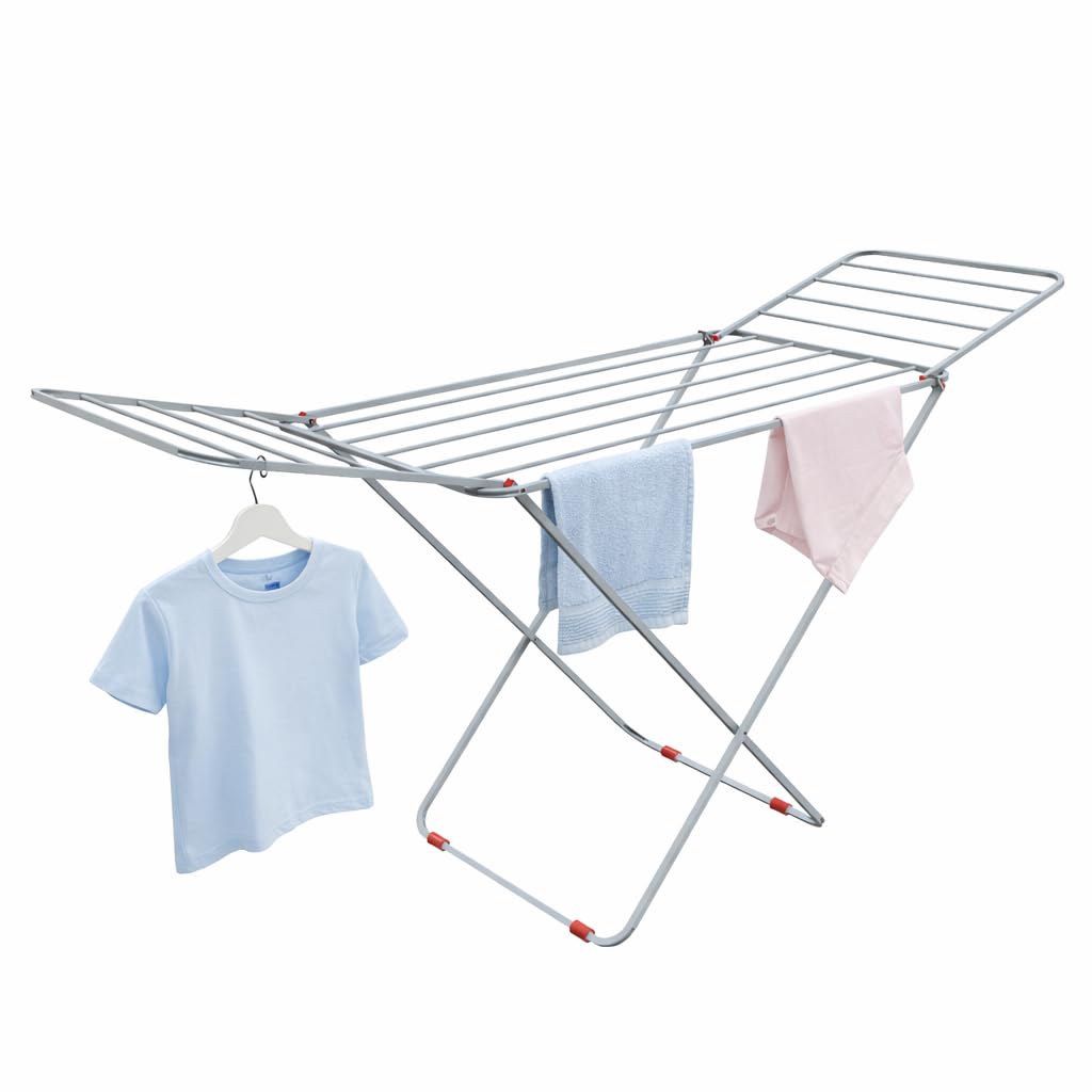 LiMETRO STEEL Foldable Clothes Drying Stand for Balcony & Indoor Use | Heavy Duty Mild Steel Laundry Rack | Space Saving Folding Cloth Dryer Stand | Gray