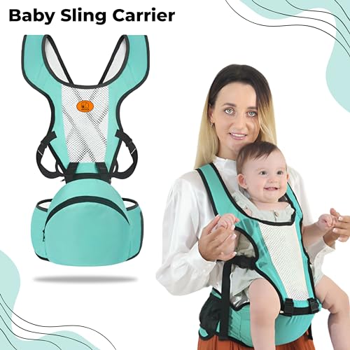 Image of Bembika Baby Carrier Newborn to Toddler with Hip Seat Multiple Positions Infant Carrier Soft Baby Holder Kangaroo Bag Sling Carrier for All Seasons - Sky Blue