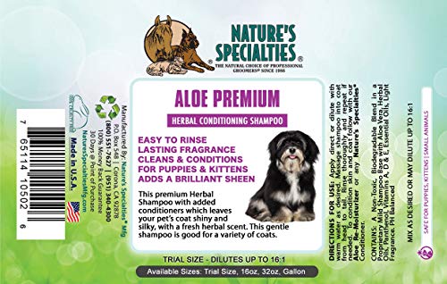 Image of Nature's Specialties Aloe Premium Ultra Concentrated Dog Shampoo Conditioner for Pets, Makes up to 2 Gallons, Natural Choice for Professional Groomers, Herbal Aloe Infused Formula, Made in USA, 16 oz