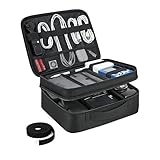 BAGSMART ケーブルオーガナイザーバッグ 旅行用電子機器オーガナイザー 調節可能な仕切り付き テックバッグ キャリーケース 収納バッグ丈夫なツールケース 携帯電話コード電子機器アクセサリー用ハンドル付き ブラック