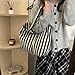Large Capacity Handbag Striped Shoulder Bag Students School Canvas Commuting Fashion Shopping